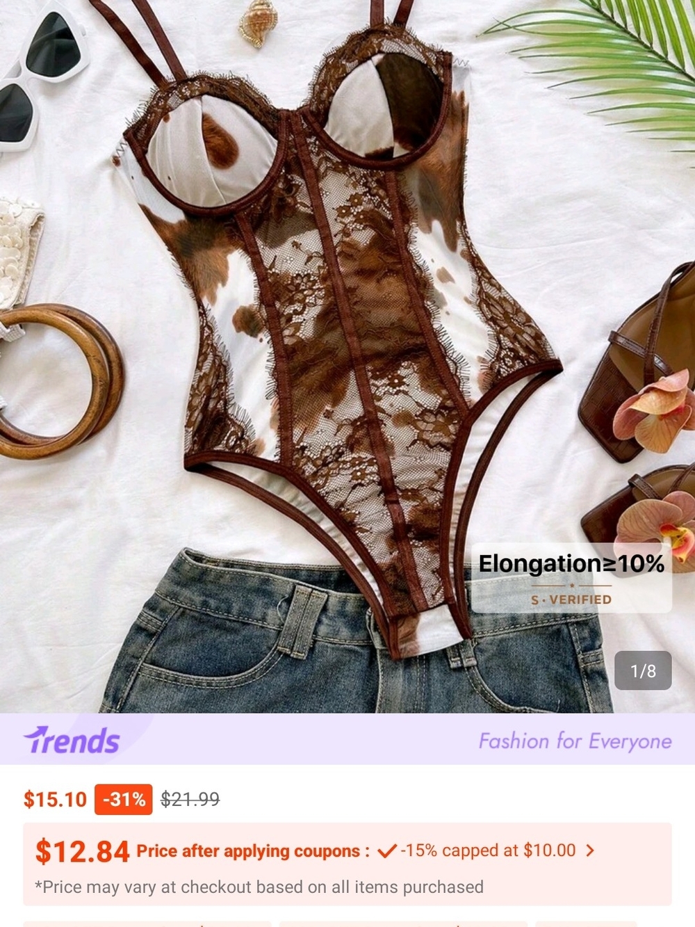 Brown Lace Sheer Bodysuit